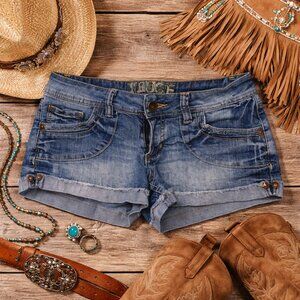 TRUCE Jean Shorts Rolled Cuff Button Detail Size 10